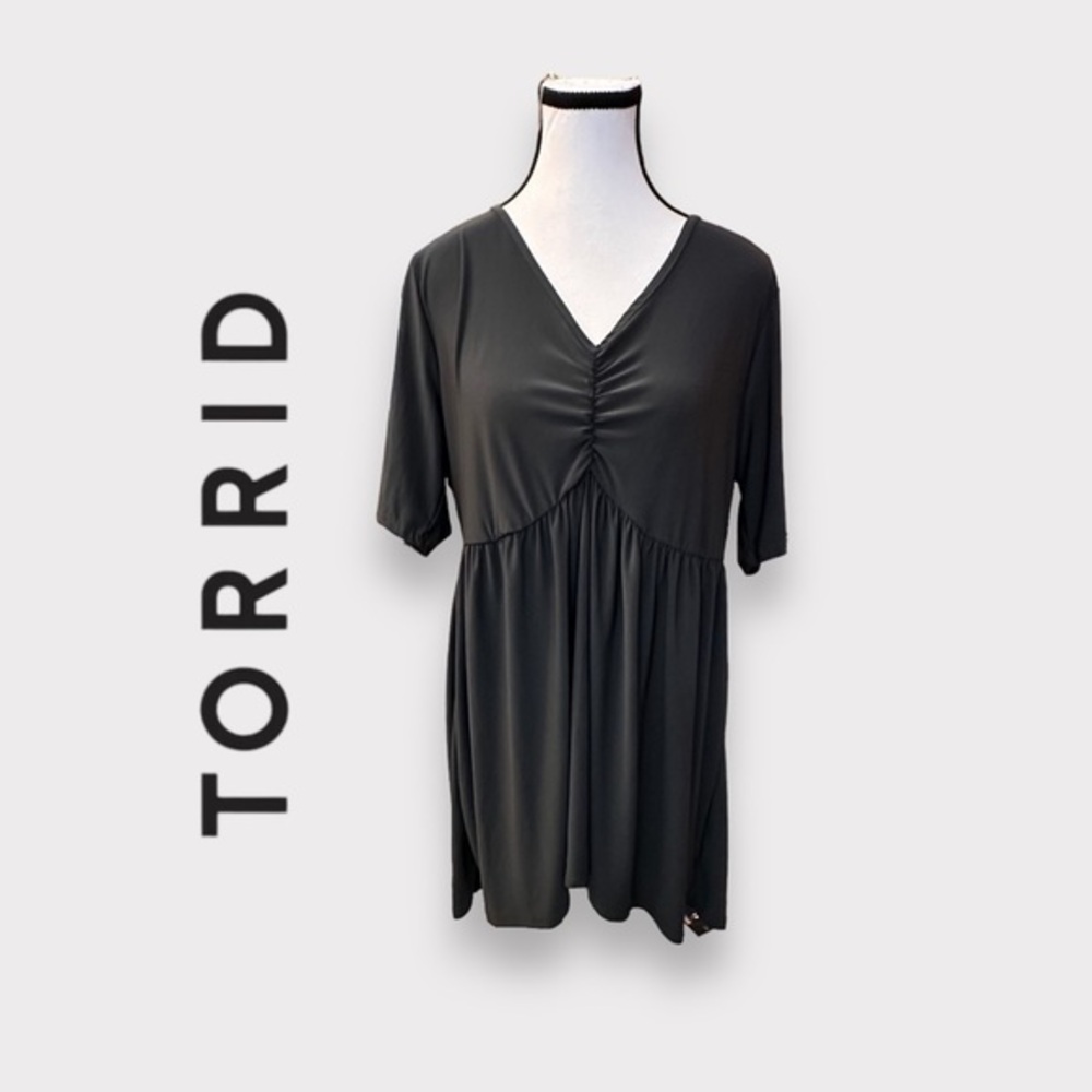 Women’s Torrid 2 Black Studio Knit Sweetheart Gathered Front Babydoll 2 2XL XXL